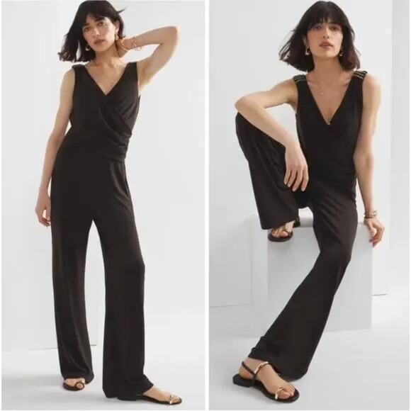 New!‎ White House Black Market Shirred Shoulder Matte Jersey Jumpsuit, size XS - Picture 1 of 14